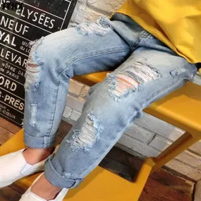 2024 New Fashion Multicolor Hole Little Girl Jeans Boy Spring and Summer Denim Casual Loose Cuffed Jeans Children Pants