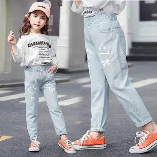 2024 New Fashion Multicolor Hole Little Girl Jeans Boy Spring and Summer Denim Casual Loose Cuffed Jeans Children Pants