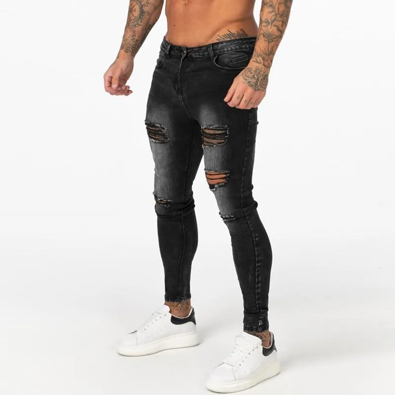 3112 Dark Washed Ripped Black Skinny Jeans