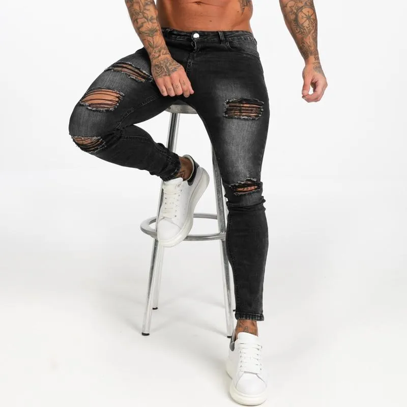 3112 Dark Washed Ripped Black Skinny Jeans