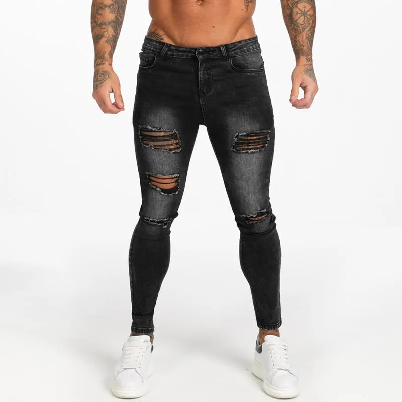 3112 Dark Washed Ripped Black Skinny Jeans