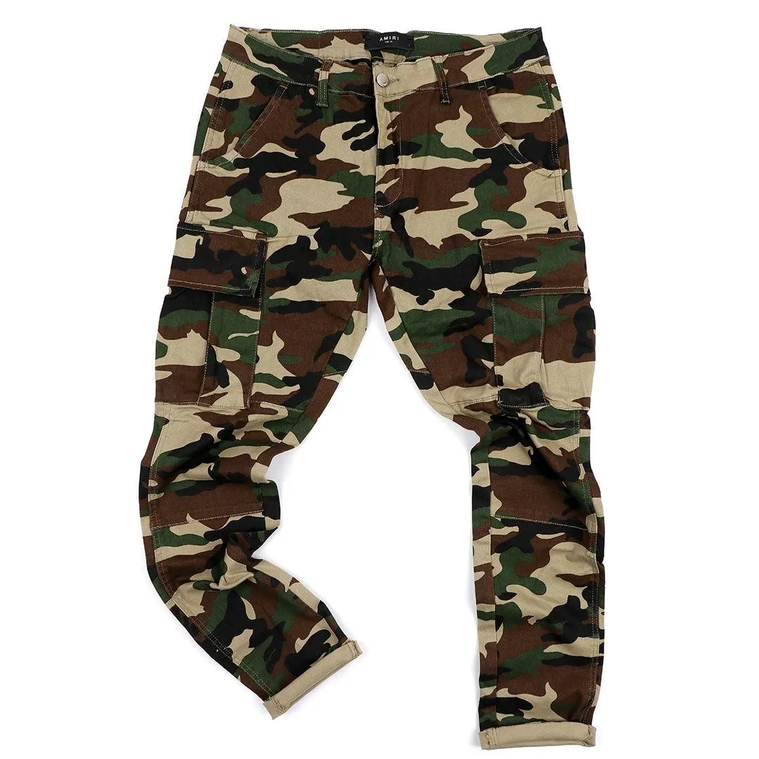 Ami Camouflage Print Cotton Cargo Jeans