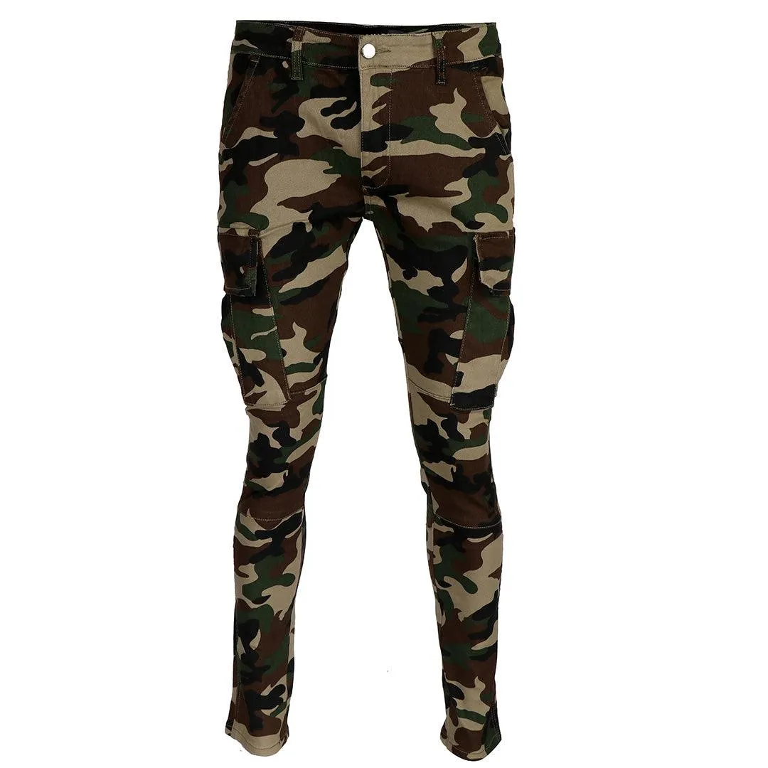 Ami Camouflage Print Cotton Cargo Jeans