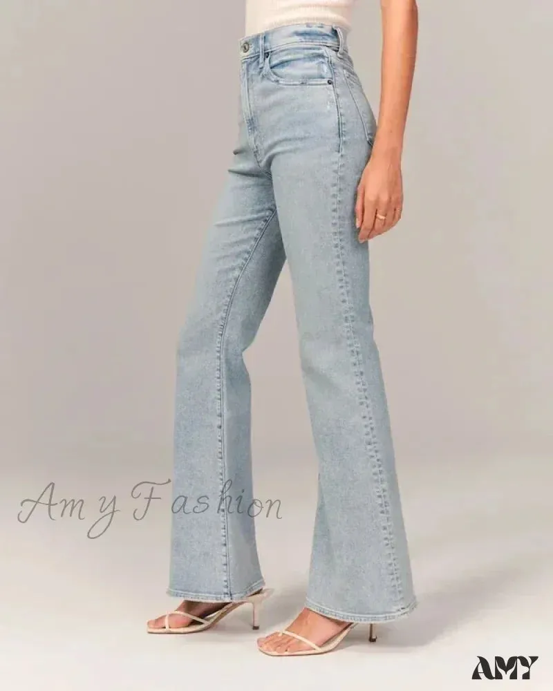 Amy Fashion - Flare Vintage Ladies Fashion Stretch Pocket Plus Size Wide Denim Jean