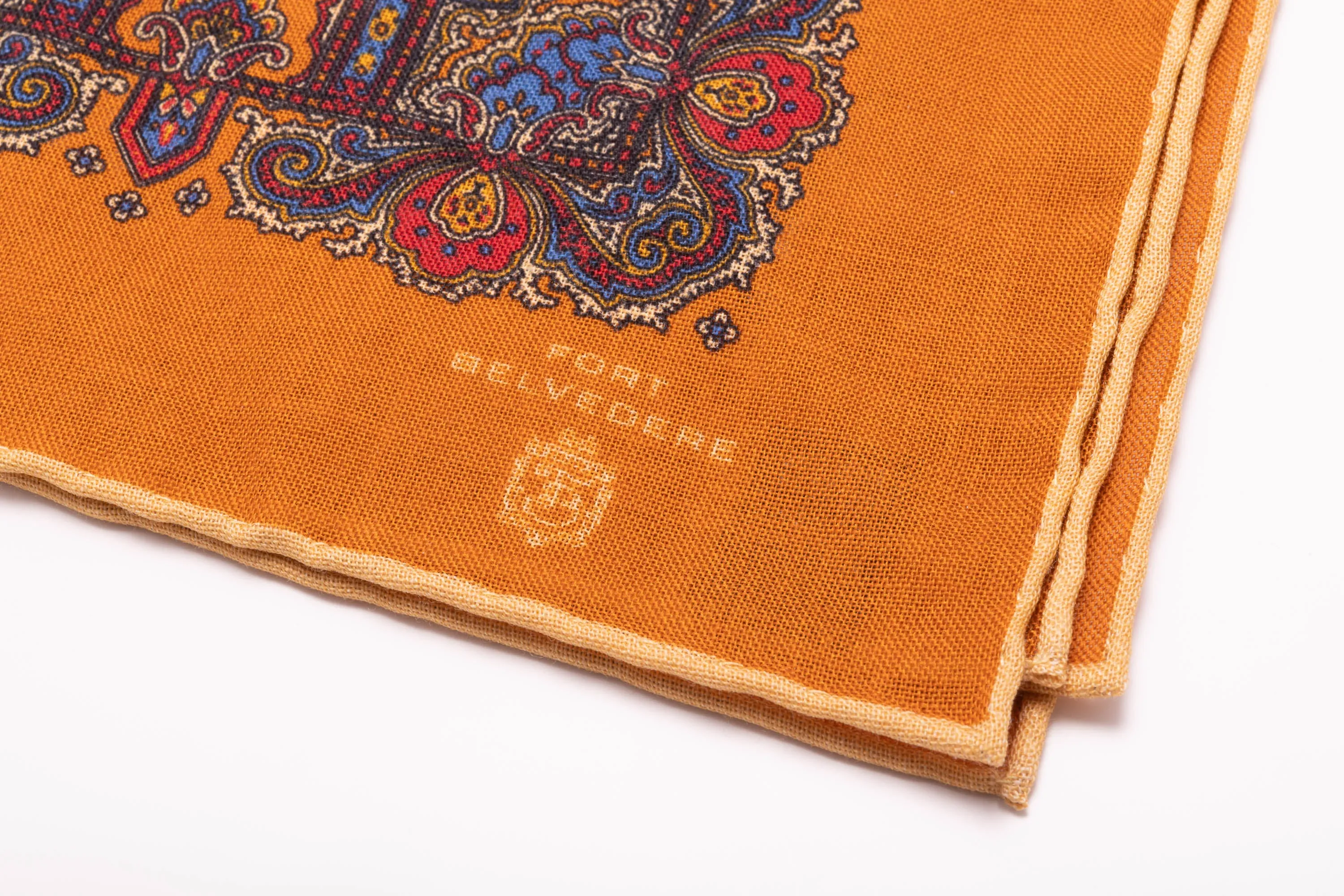 Antique Gold Paisley Silk Wool Pocket Square