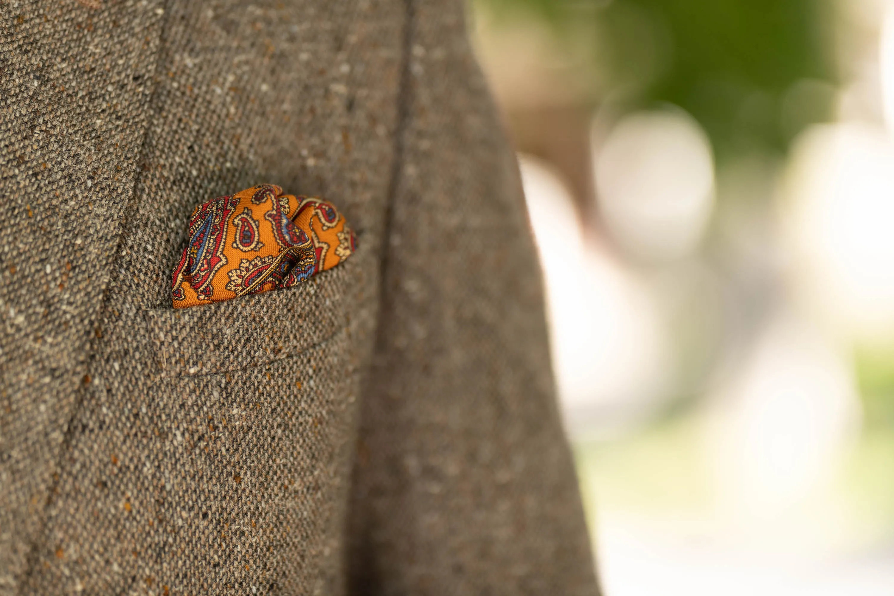 Antique Gold Paisley Silk Wool Pocket Square