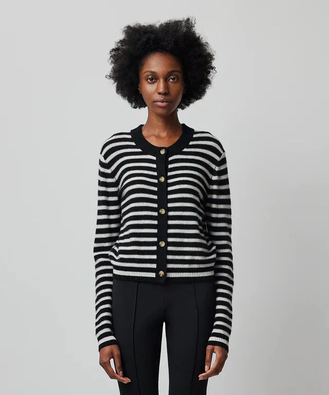 ATM- Wool Cashmere with Stripe Cropped Cardigan Black/Grey