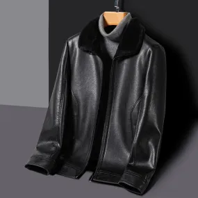 Autumn And Winter Men High-End Natural Leather Coat Lamb Fur Collar Jacket