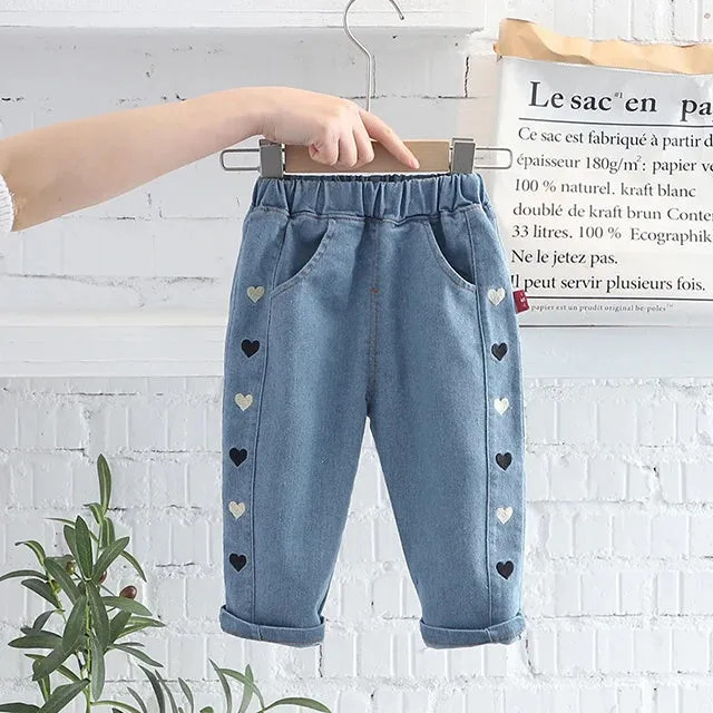 Baby Girl Jeans Fashion Flare Trousers Baby Girl Long Pants Spring Children Trousers 12 3 4 5Yrs Toddler Girl Single Layer Jeans