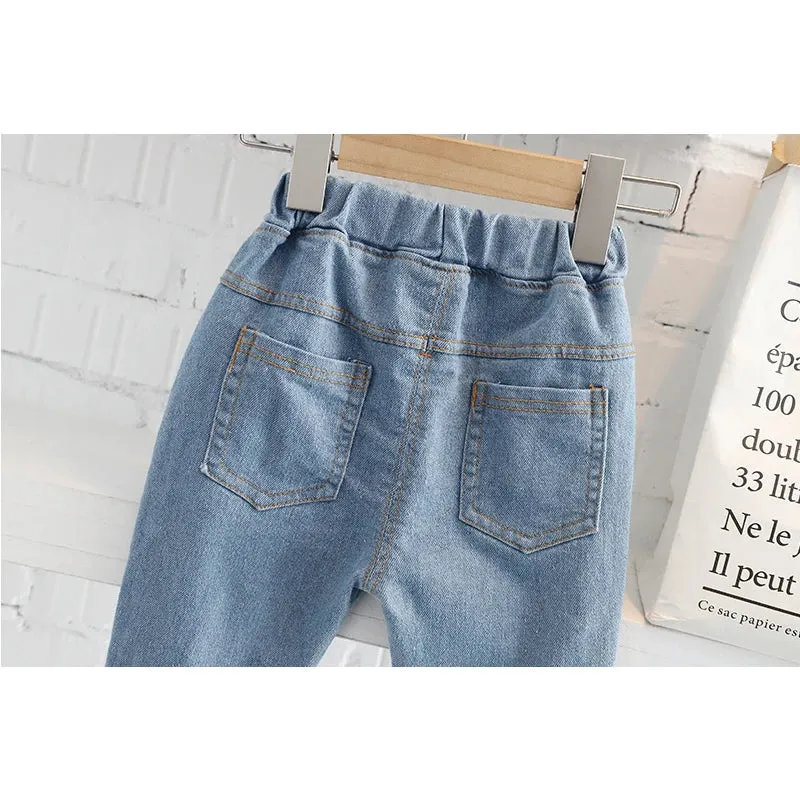 Baby Girl Jeans Fashion Flare Trousers Baby Girl Long Pants Spring Children Trousers 12 3 4 5Yrs Toddler Girl Single Layer Jeans