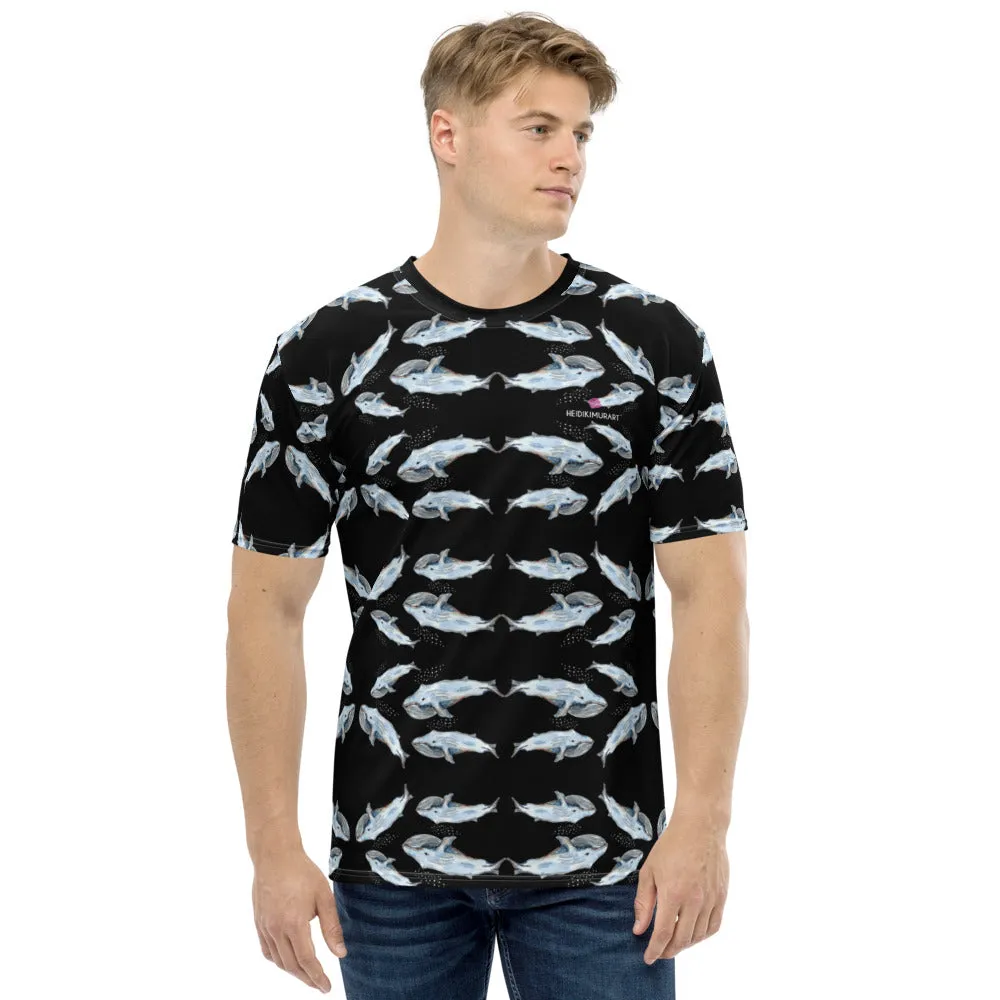 Black Blue Whale Men's T-shirt, Whale Marine Fish Art Premium Shirts For Men-Made in USA/EU