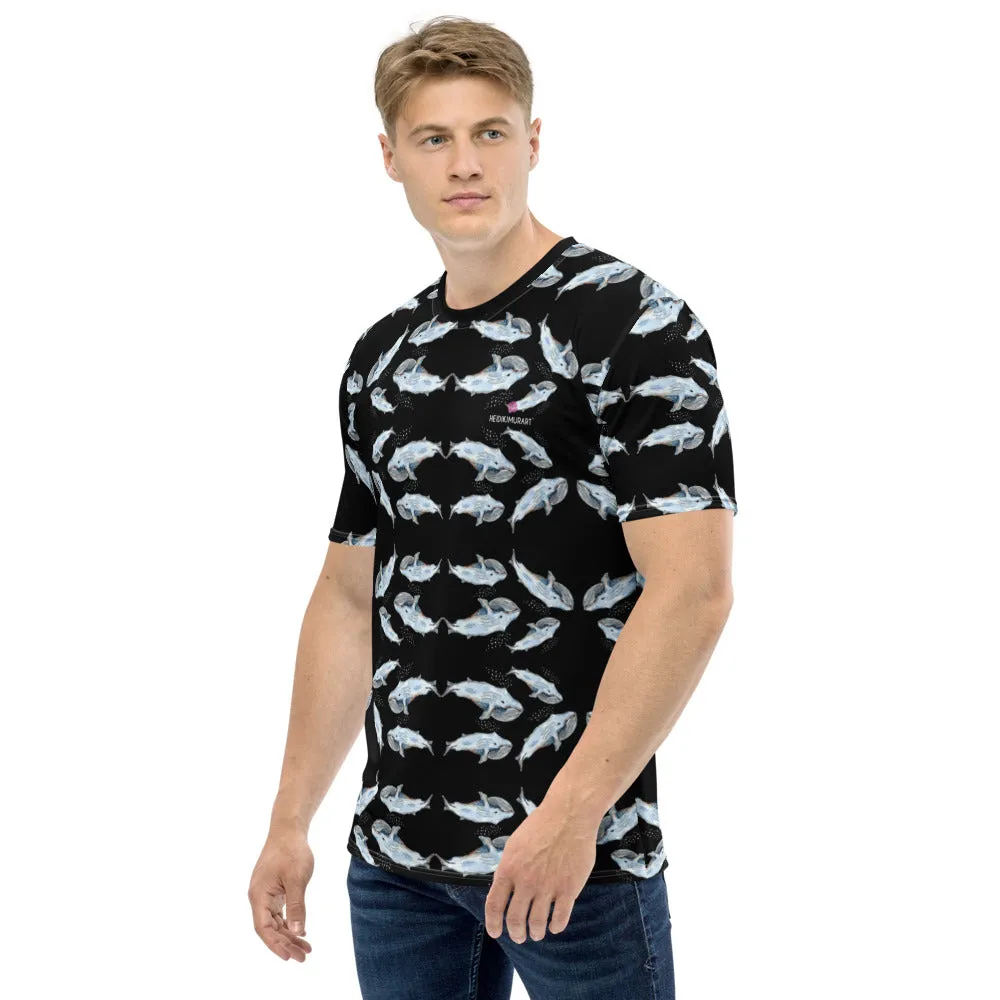 Black Blue Whale Men's T-shirt, Whale Marine Fish Art Premium Shirts For Men-Made in USA/EU