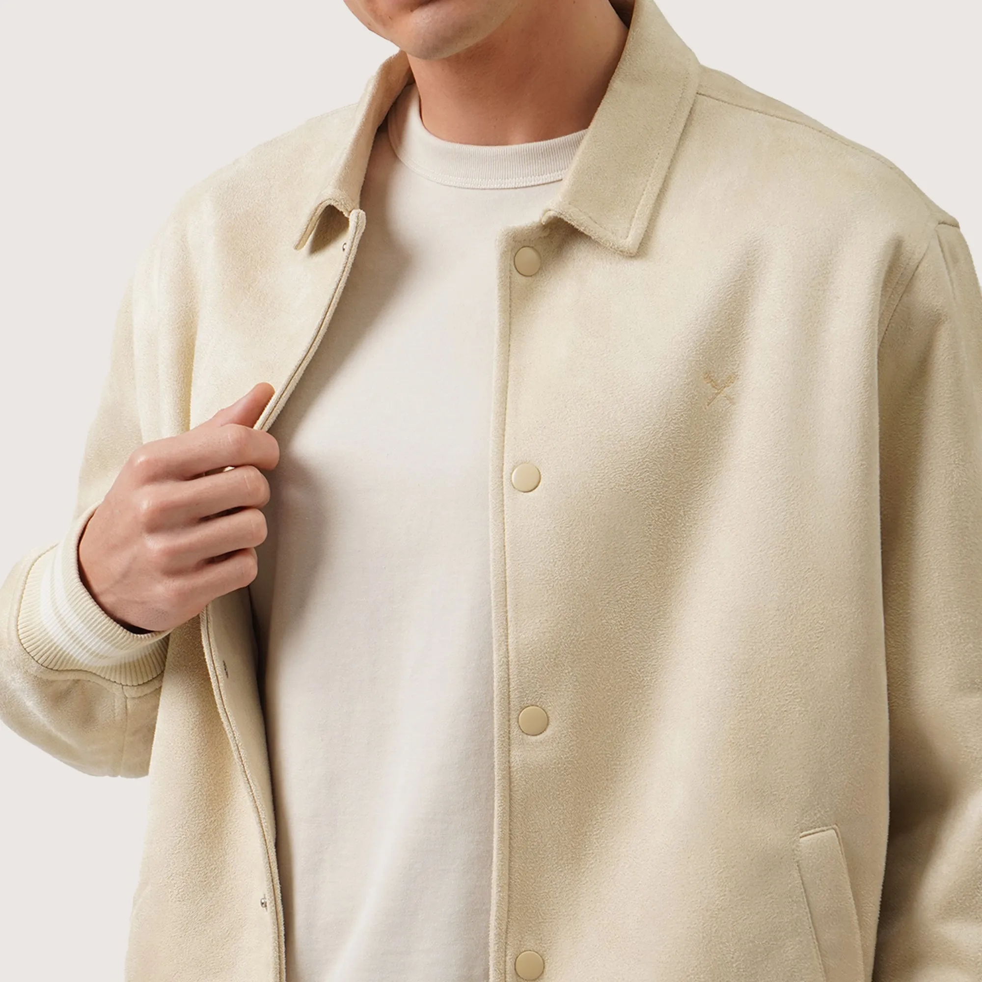 Bomber Jacket In Faux Suede With Snap Button Closure