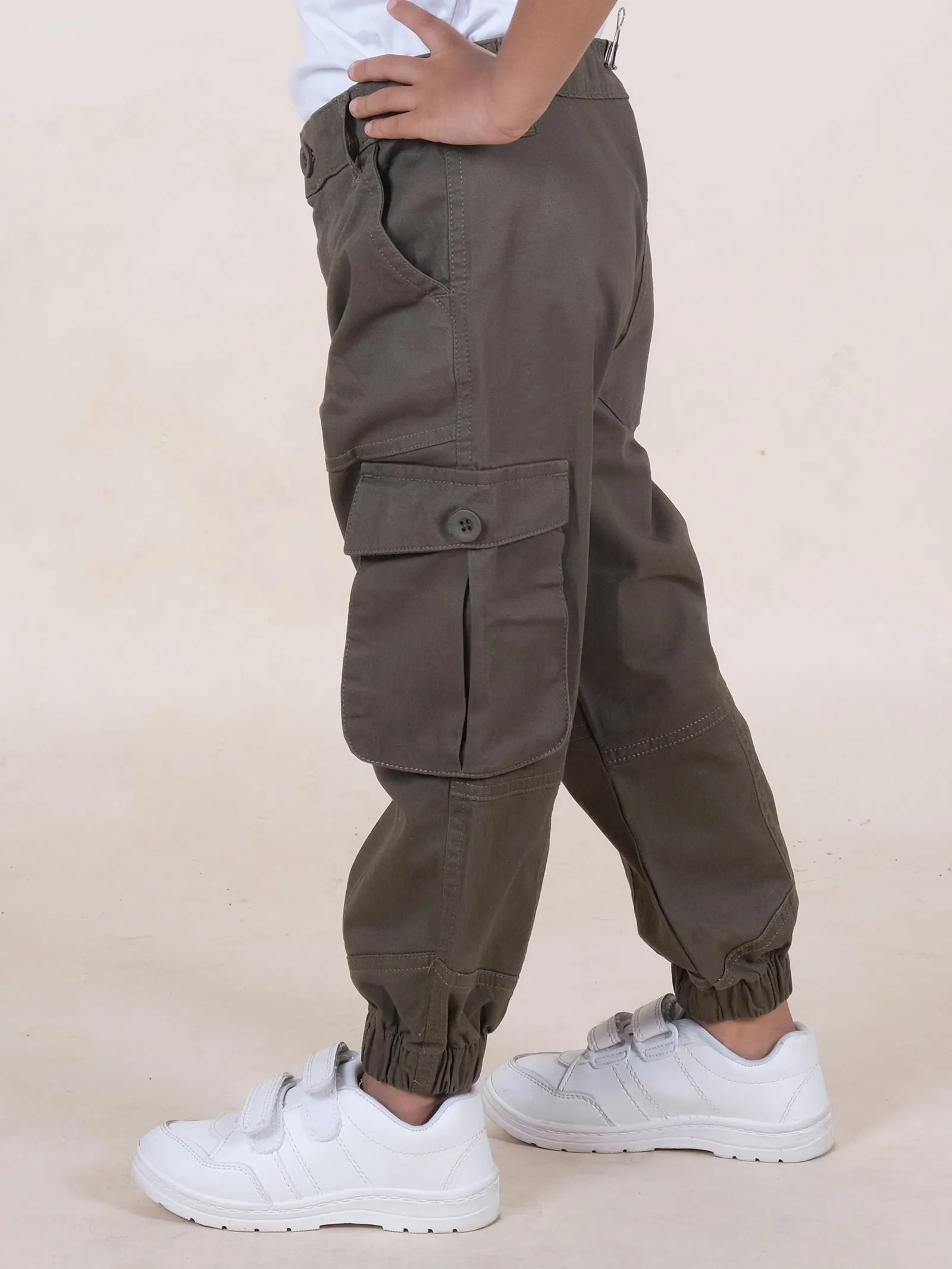 Boys Cotton Solid Cargo Pant