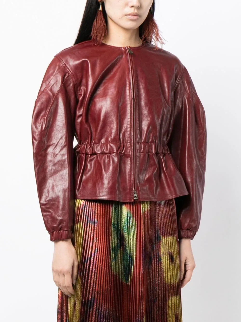 BRIAR PUFF-SLEEVE LEATHER ELASTICATED CUFFS JACKET