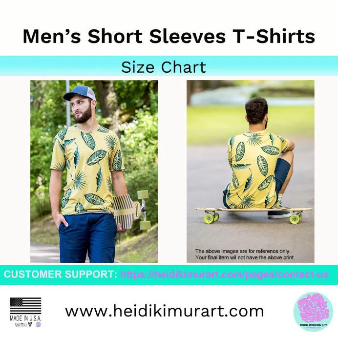 Bright Blue Tropical Leaf T-shirt, Hawaiian Style Premium Printed Tee For Men-Made in USA/EU/MX