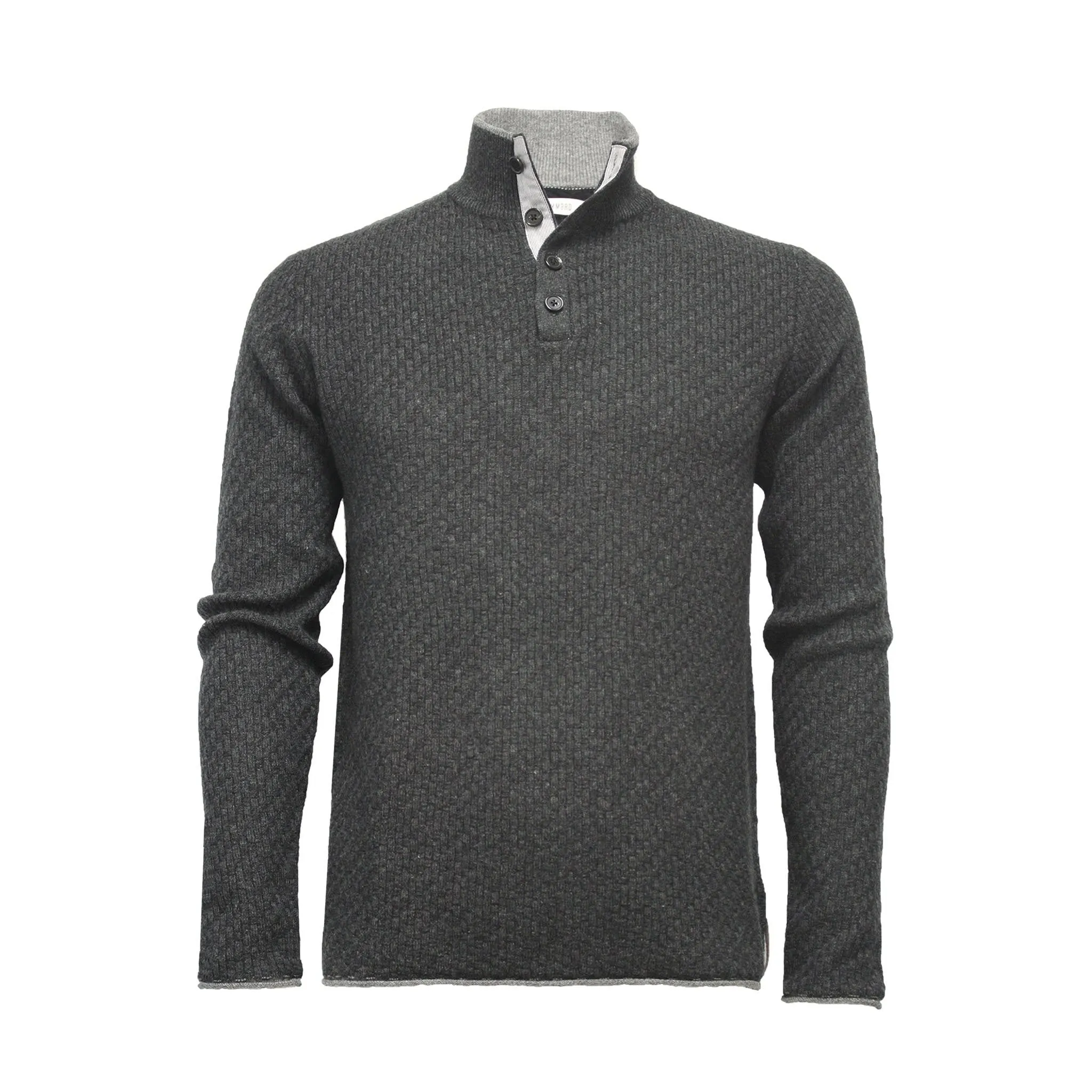 Cashmere Sweater Button Neck Andromeda in Carbon Stitch Rockpool Blue