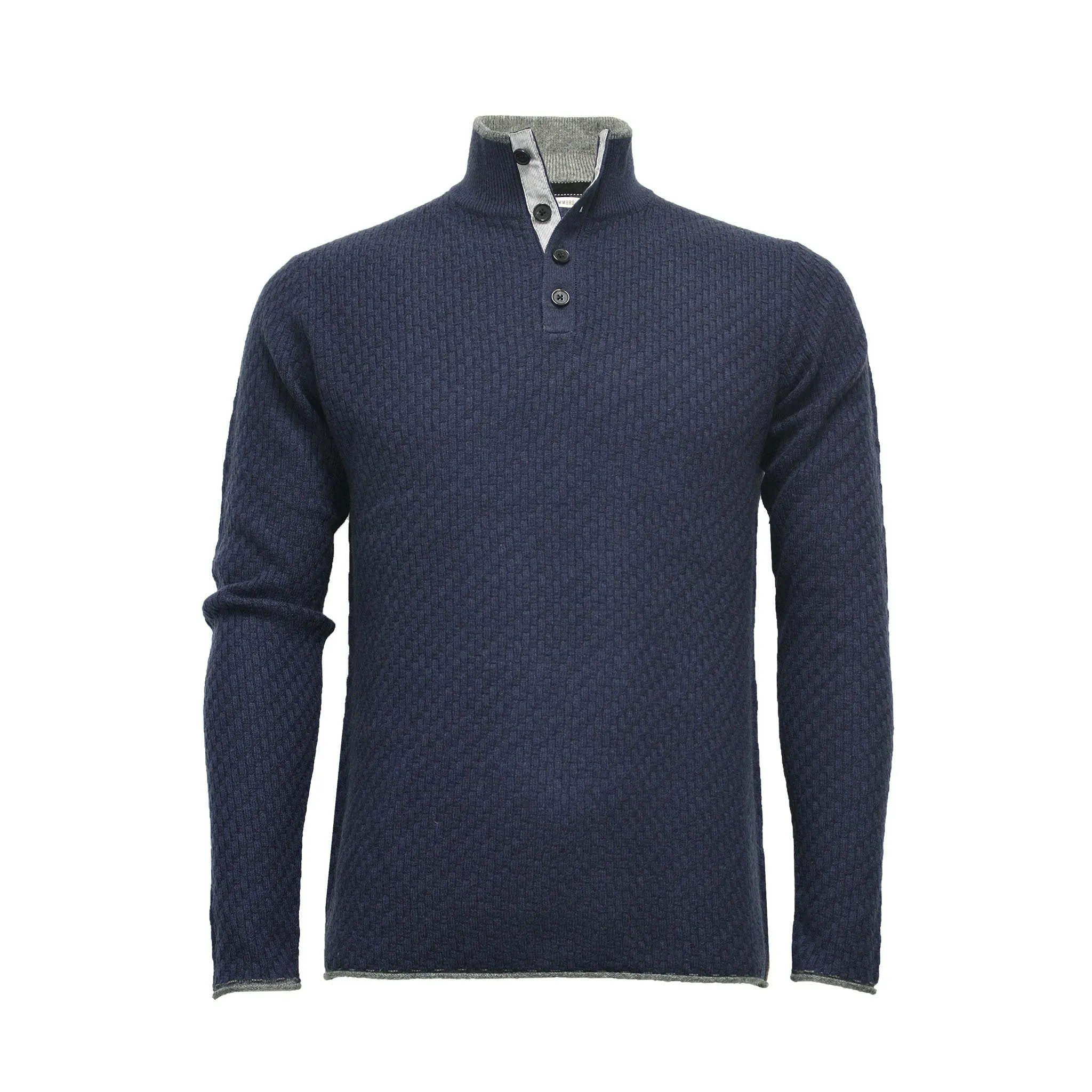 Cashmere Sweater Button Neck Andromeda in Carbon Stitch Rockpool Blue