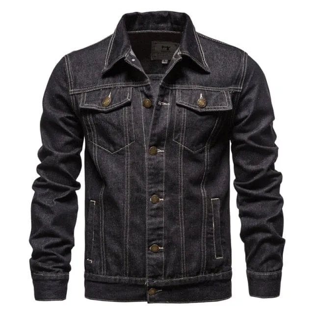 Casual Solid Color Lapel Single Breasted Slim Fit Denim Jacket