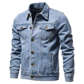 Casual Solid Color Lapel Single Breasted Slim Fit Denim Jacket