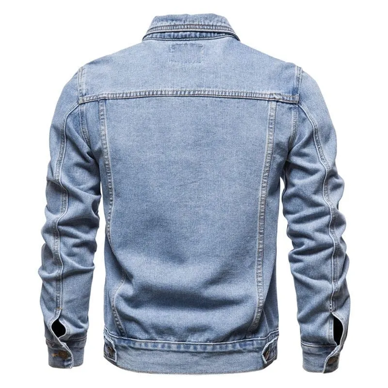 Casual Solid Color Lapel Single Breasted Slim Fit Denim Jacket