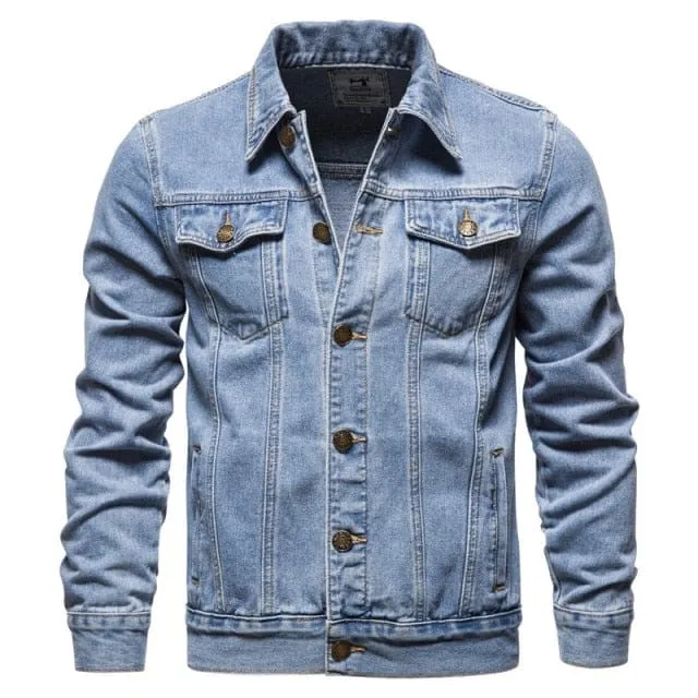 Casual Solid Color Lapel Single Breasted Slim Fit Denim Jacket