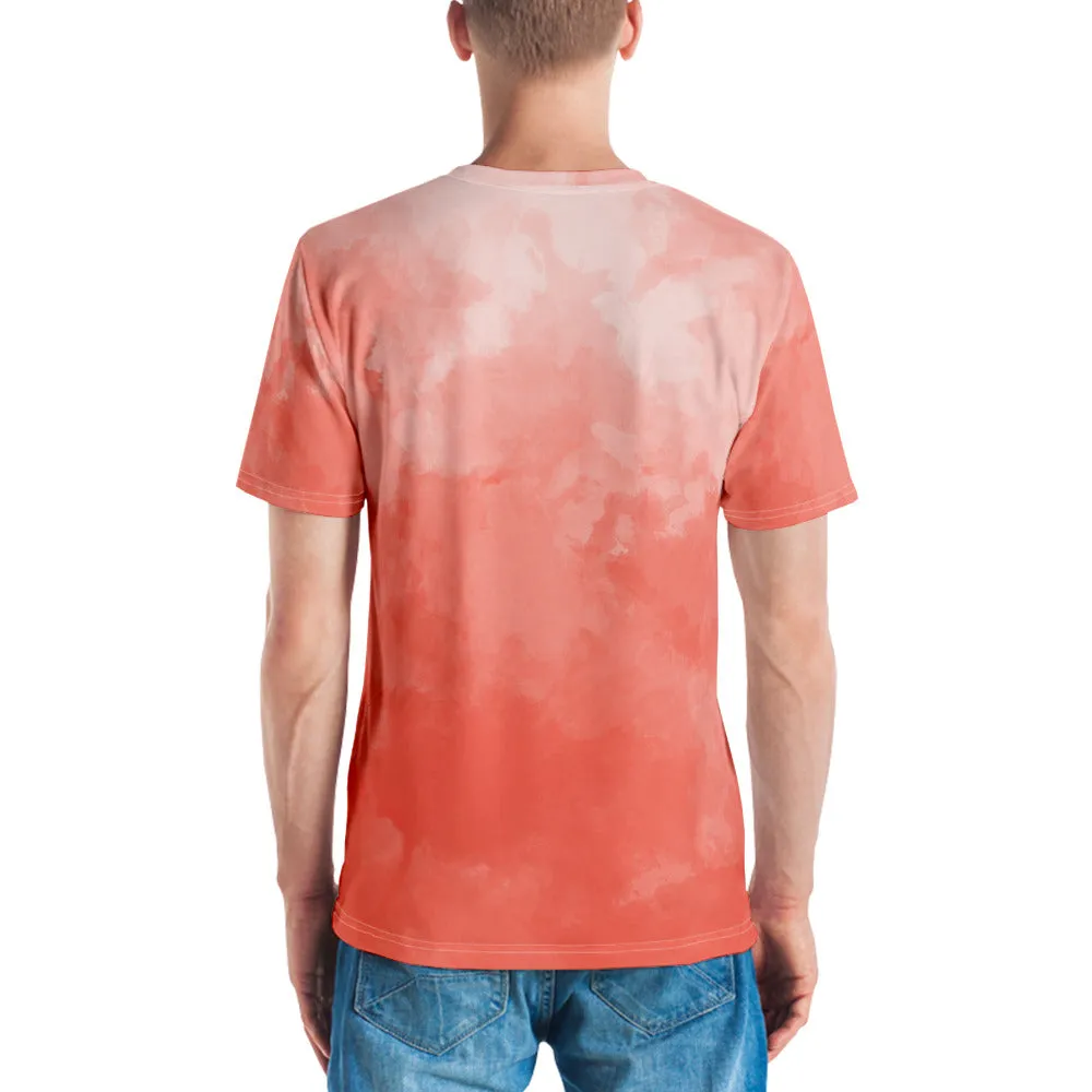 Coral Pink Abstract Men's T-shirt, Premium Designer Abstract Tee For Men-Made in USA/EU/MX