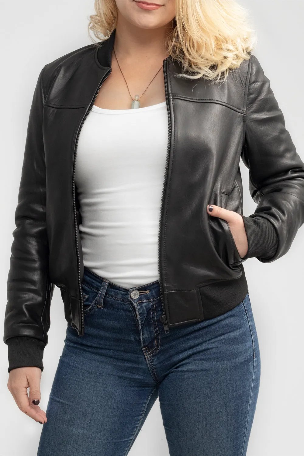 Dani Womens Fashion Leather Bomber Jacket