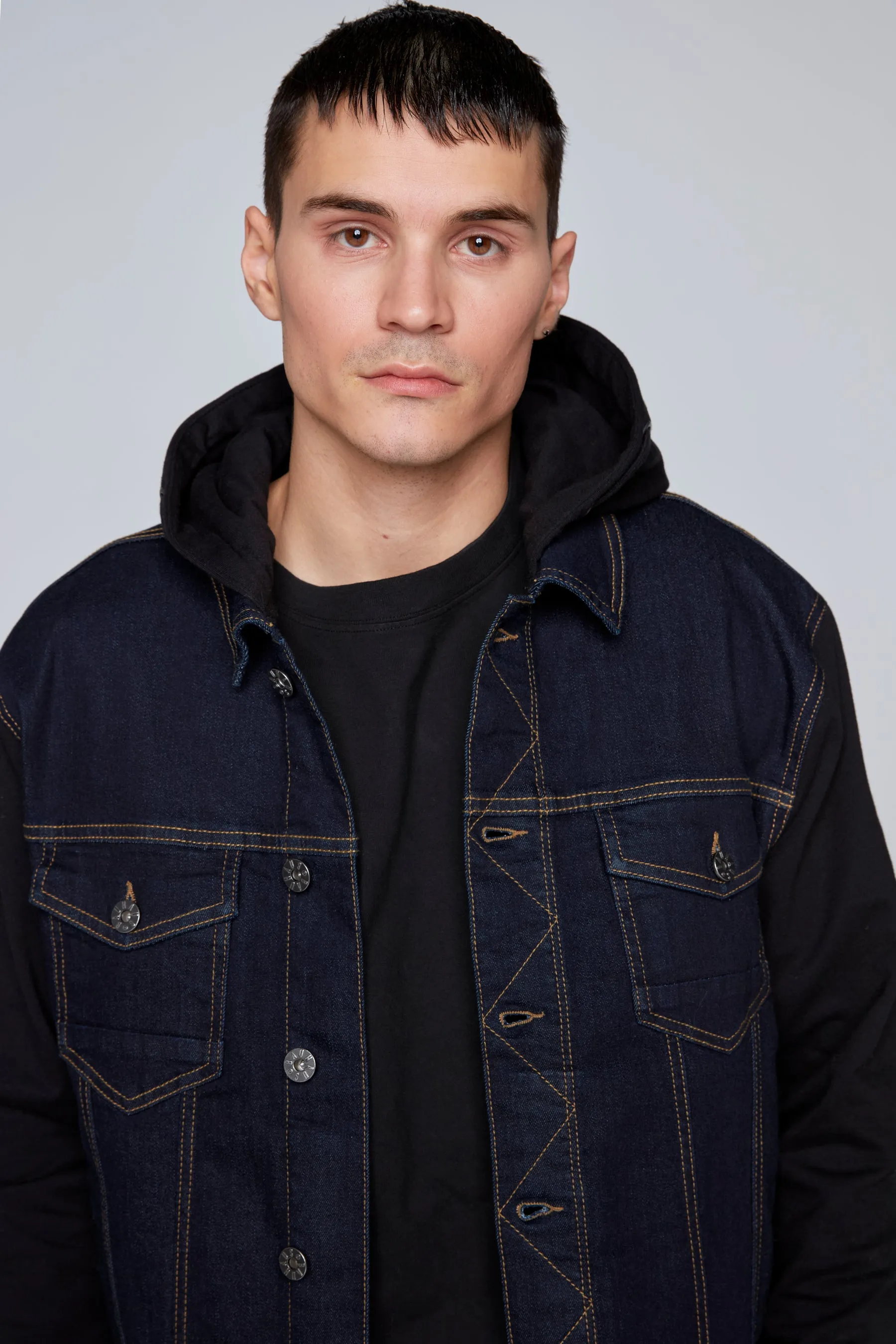 Denim Hybrid Hoodie Jacket - Blue/Black Rinse Wash