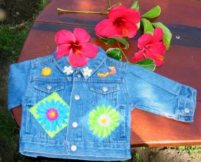 Denim Jean Jacket Girls Flowers and Summer Appliques