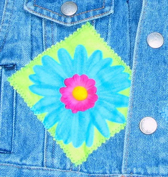 Denim Jean Jacket Girls Flowers and Summer Appliques