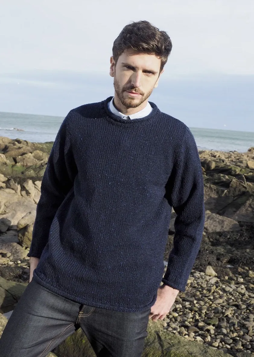 Donegal Curl Neck Sweater | Navy