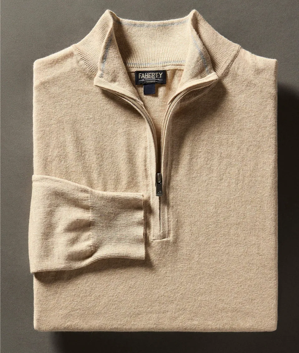 Faherty Movement 1/4 Zip Sweater Dune Heather