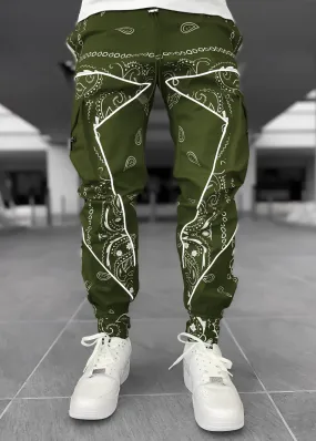 Fashion men's street casual printed multi-pocket trousers