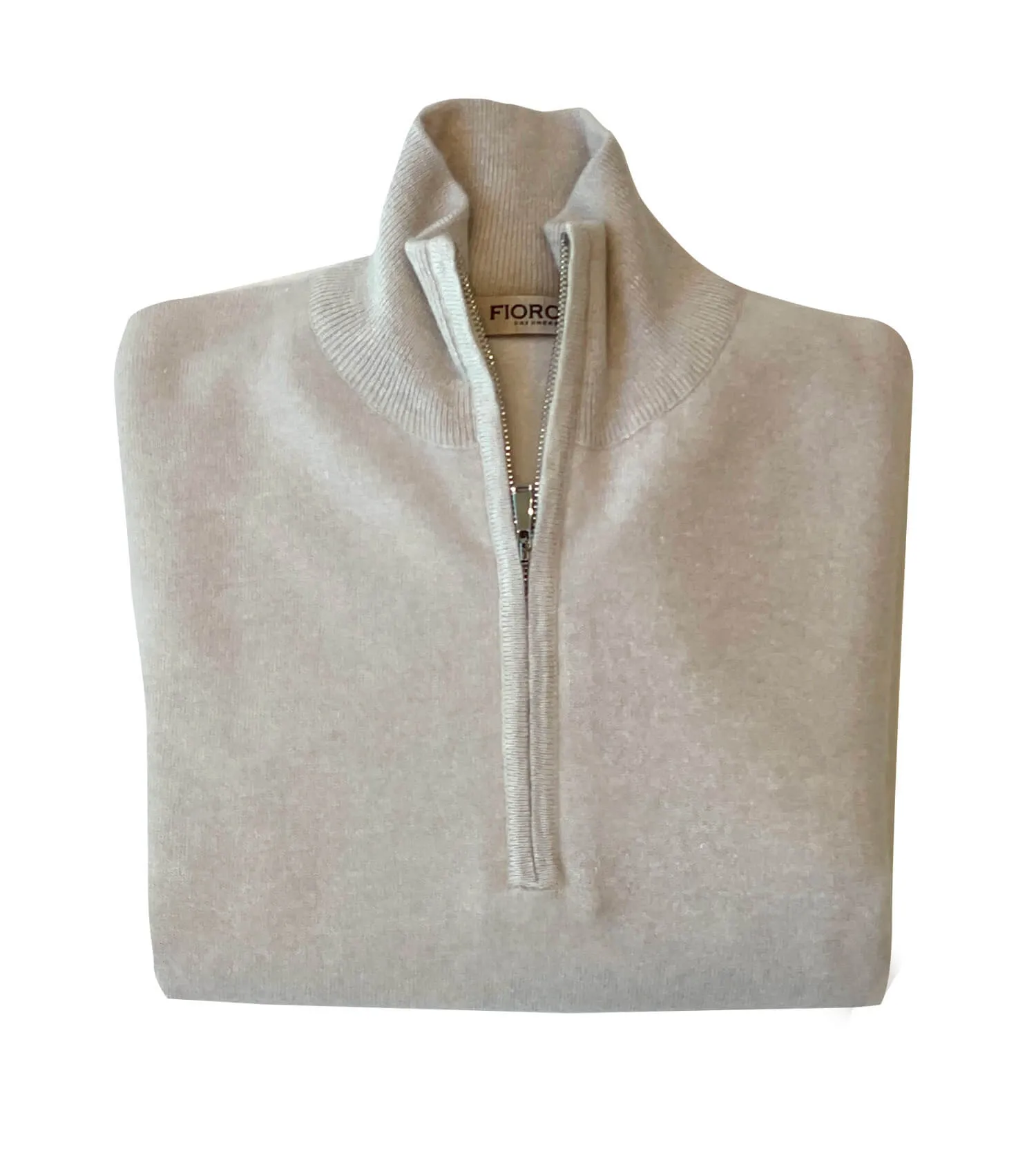 FIORONI CASHMERE Linen 1/4 Zip Sweater in Gesso