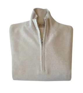 FIORONI CASHMERE Linen 1/4 Zip Sweater in Gesso