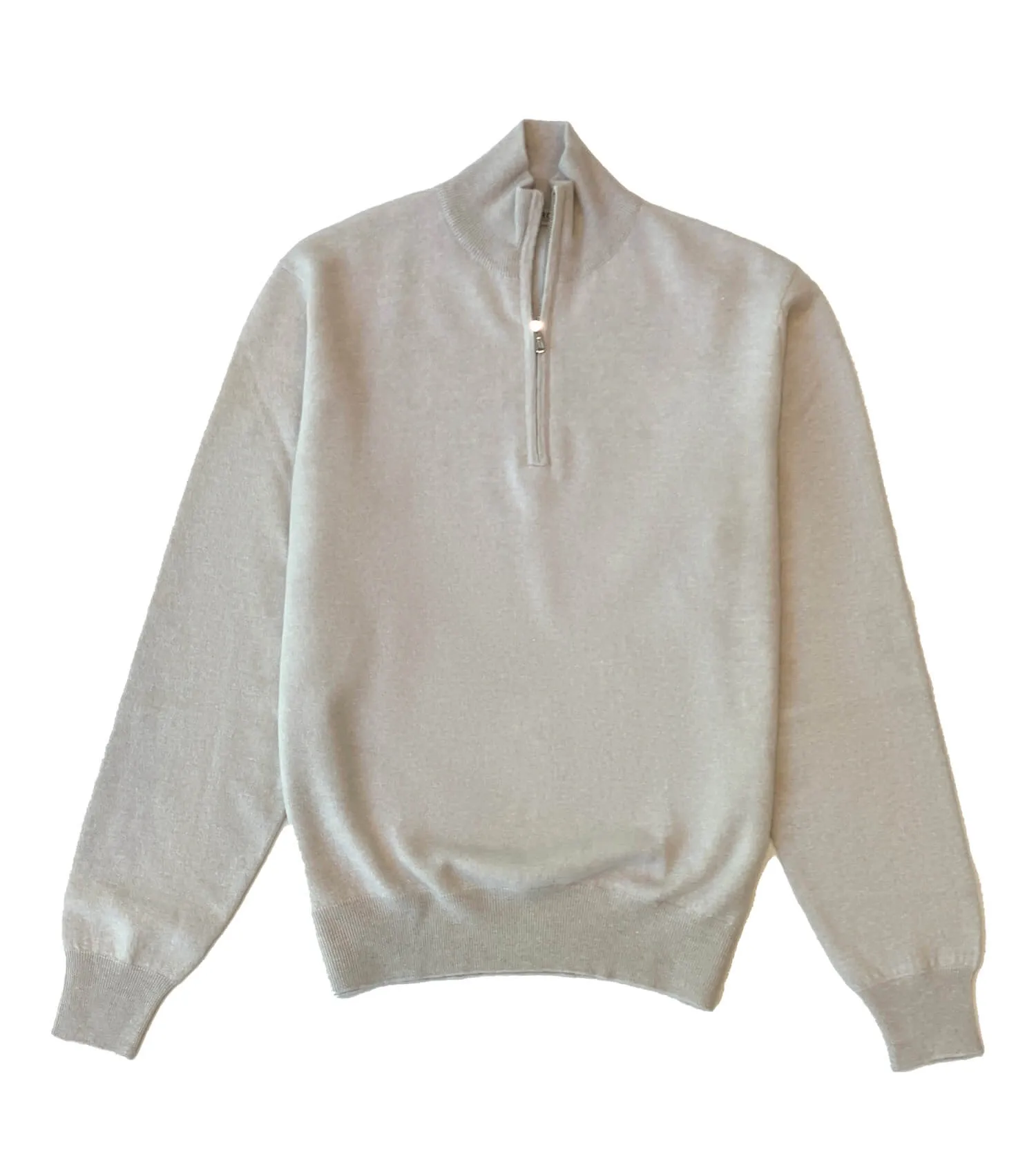 FIORONI CASHMERE Linen 1/4 Zip Sweater in Gesso