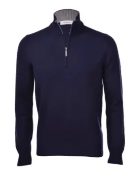 Gran Sasso 1/4 zip Pullover Sweater Cashmere Blend Navy