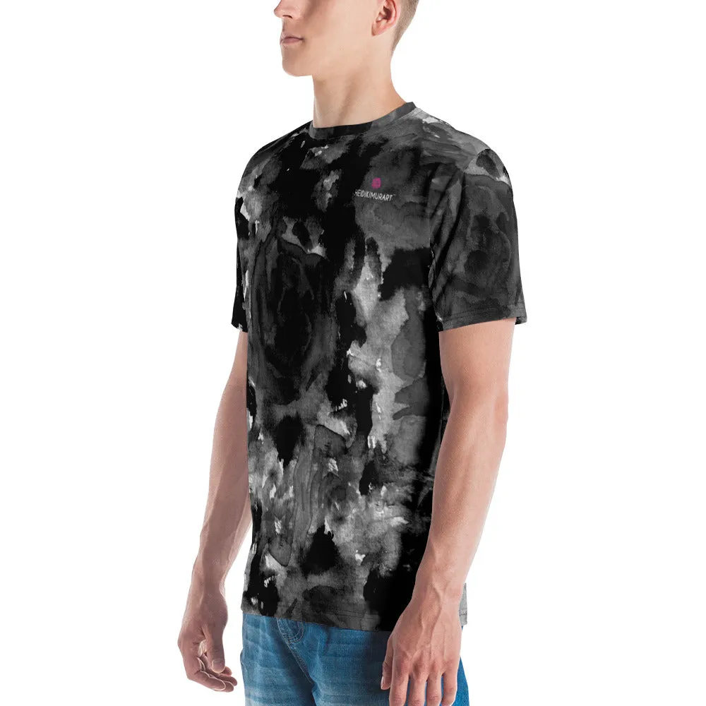 Grey Abstract Floral Men's T-shirt, Flower Print Gray Print Luxury Tee For Men-Made in USA/EU/MX