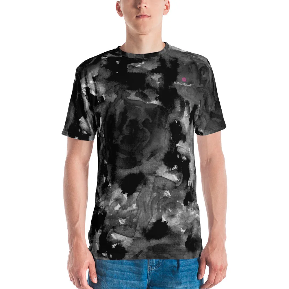 Grey Abstract Floral Men's T-shirt, Flower Print Gray Print Luxury Tee For Men-Made in USA/EU/MX