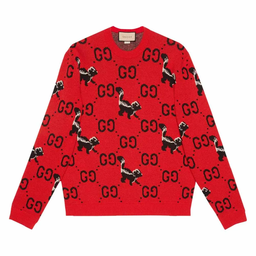 Gucci GG And Skunk Wool Knit Sweater, red