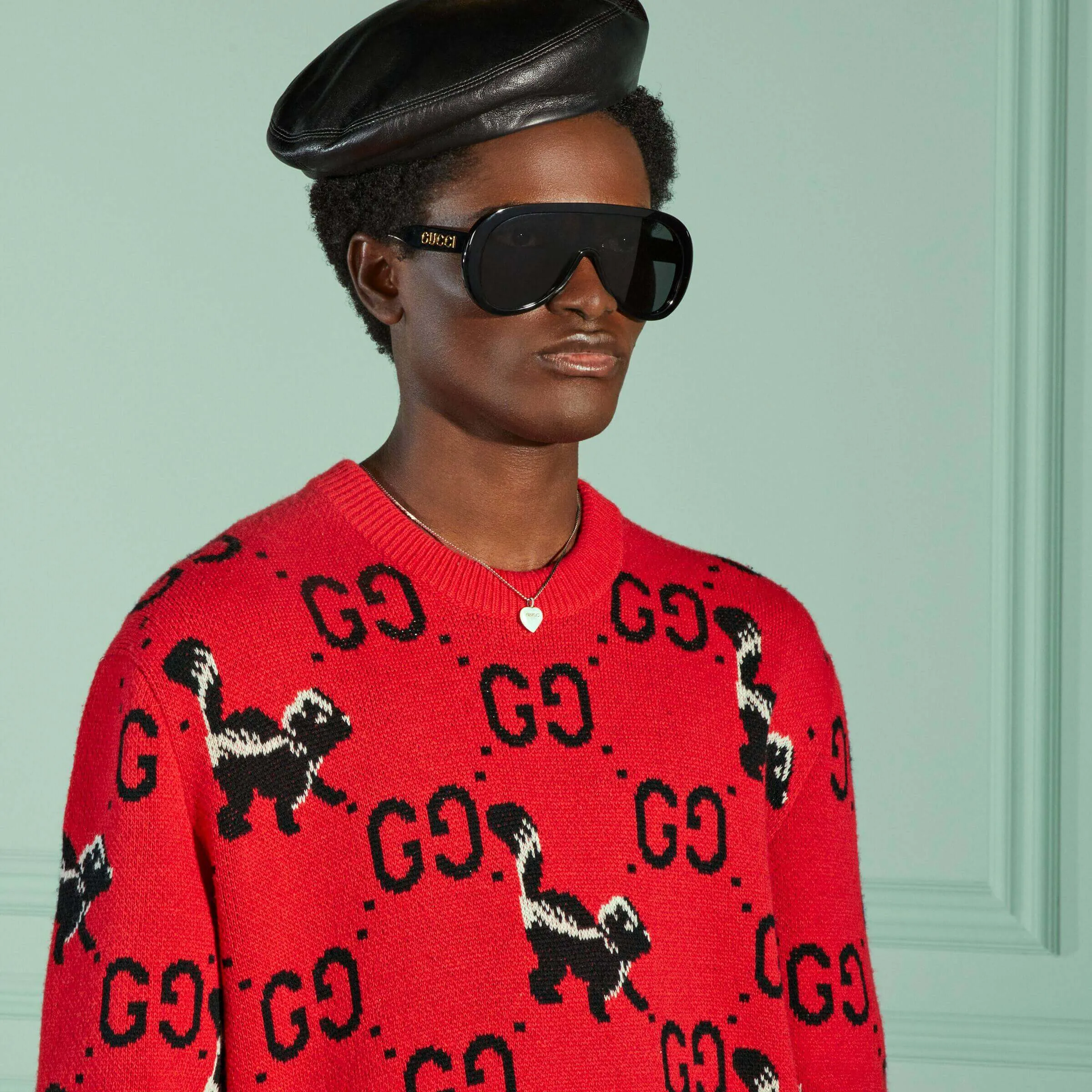 Gucci GG And Skunk Wool Knit Sweater, red