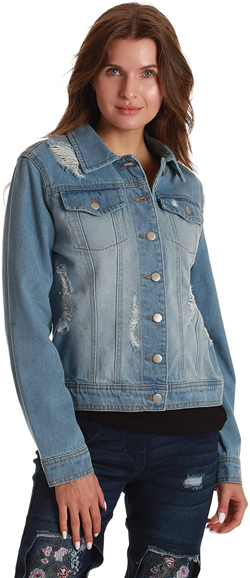 Just Love Denim Jacket for Women Distressed Casual Trucker Jean Jacket