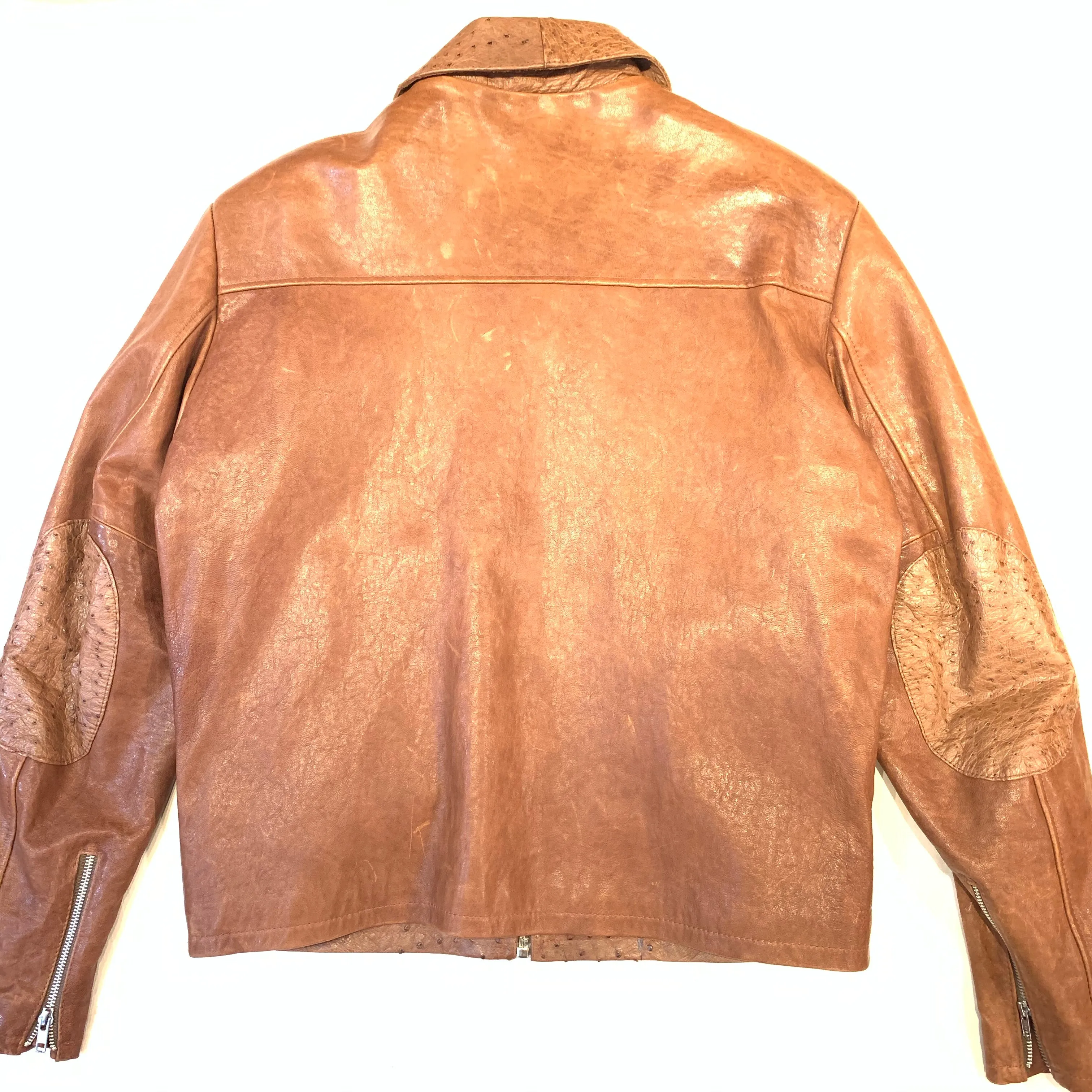 Kashani Chocolate Brown Ostrich Quill/Lambskin Collared Bomber Jacket