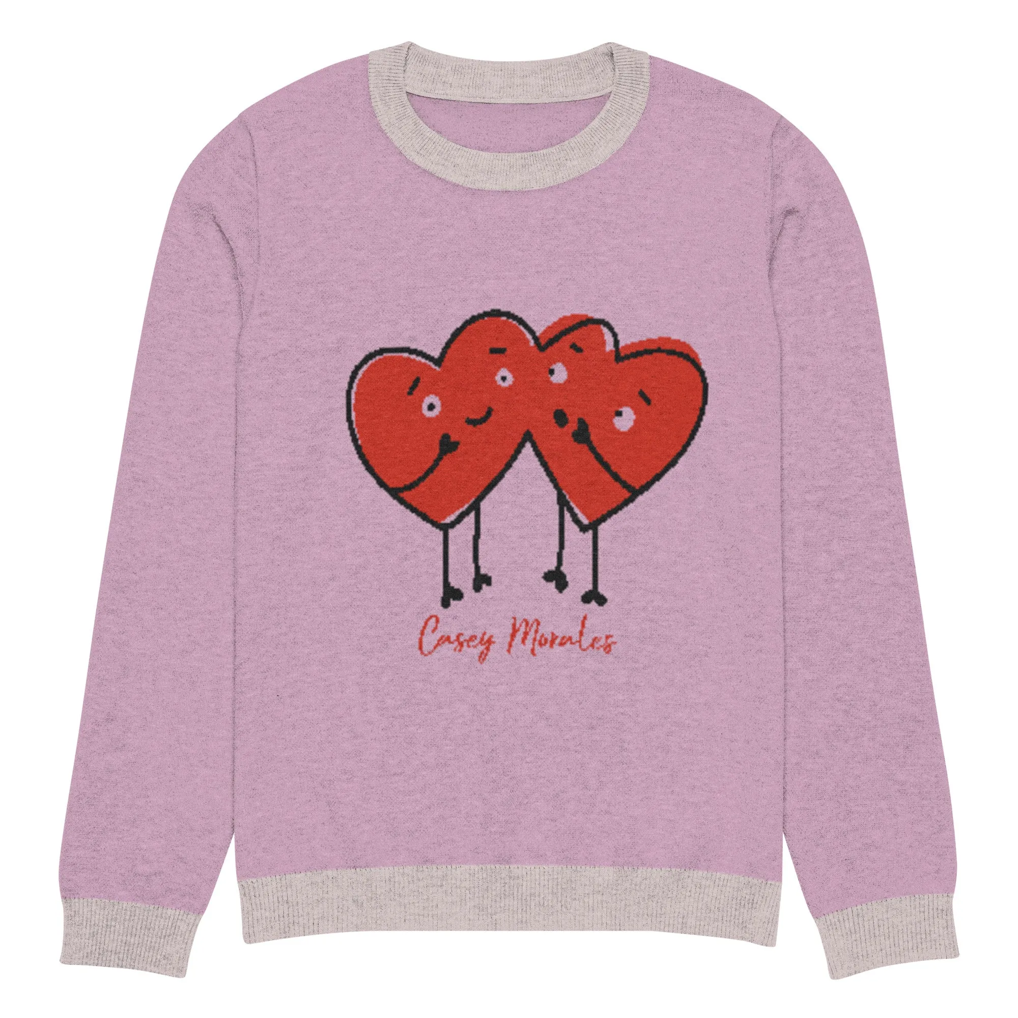 Knitted crew neck sweater: Hearts in Love