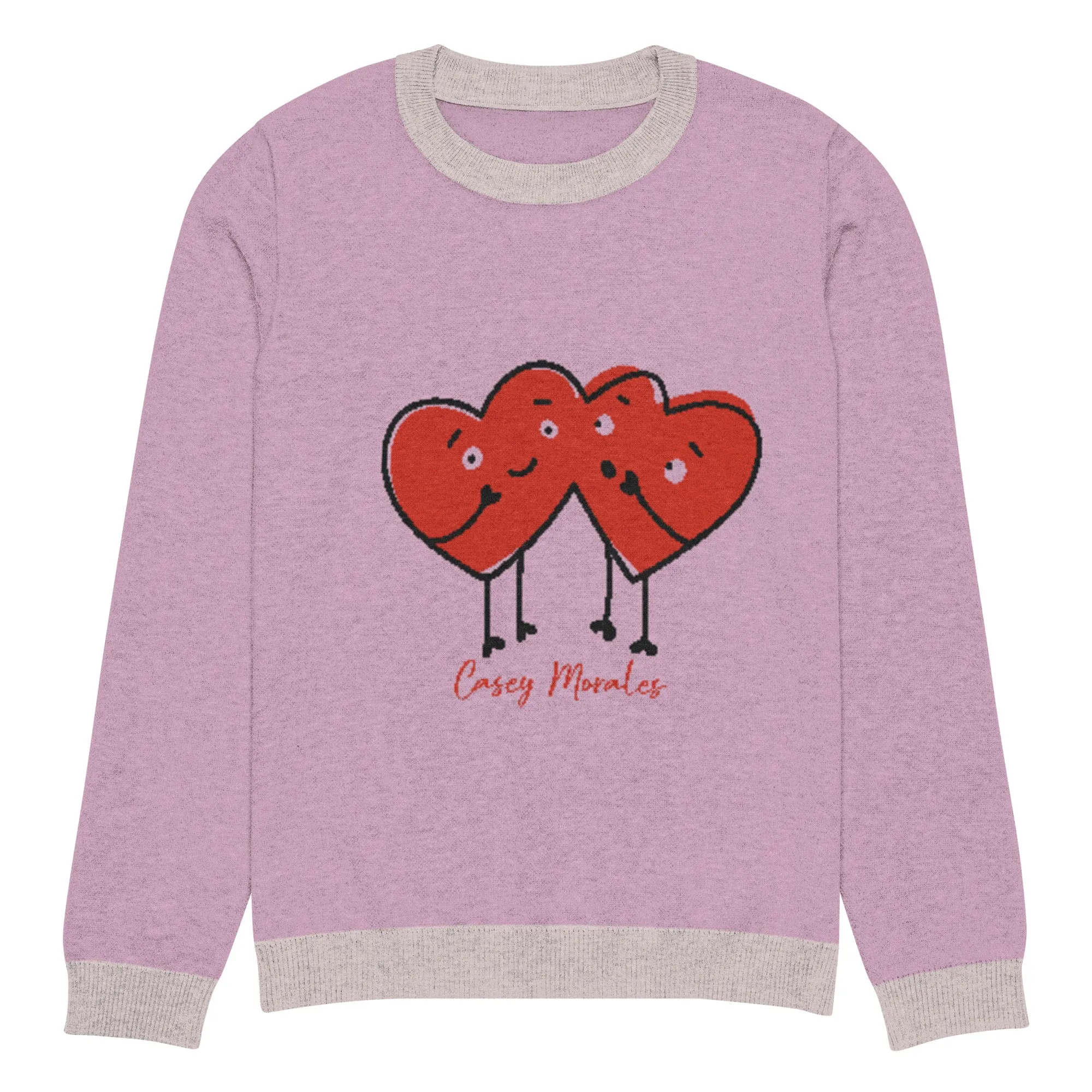 Knitted crew neck sweater: Hearts in Love