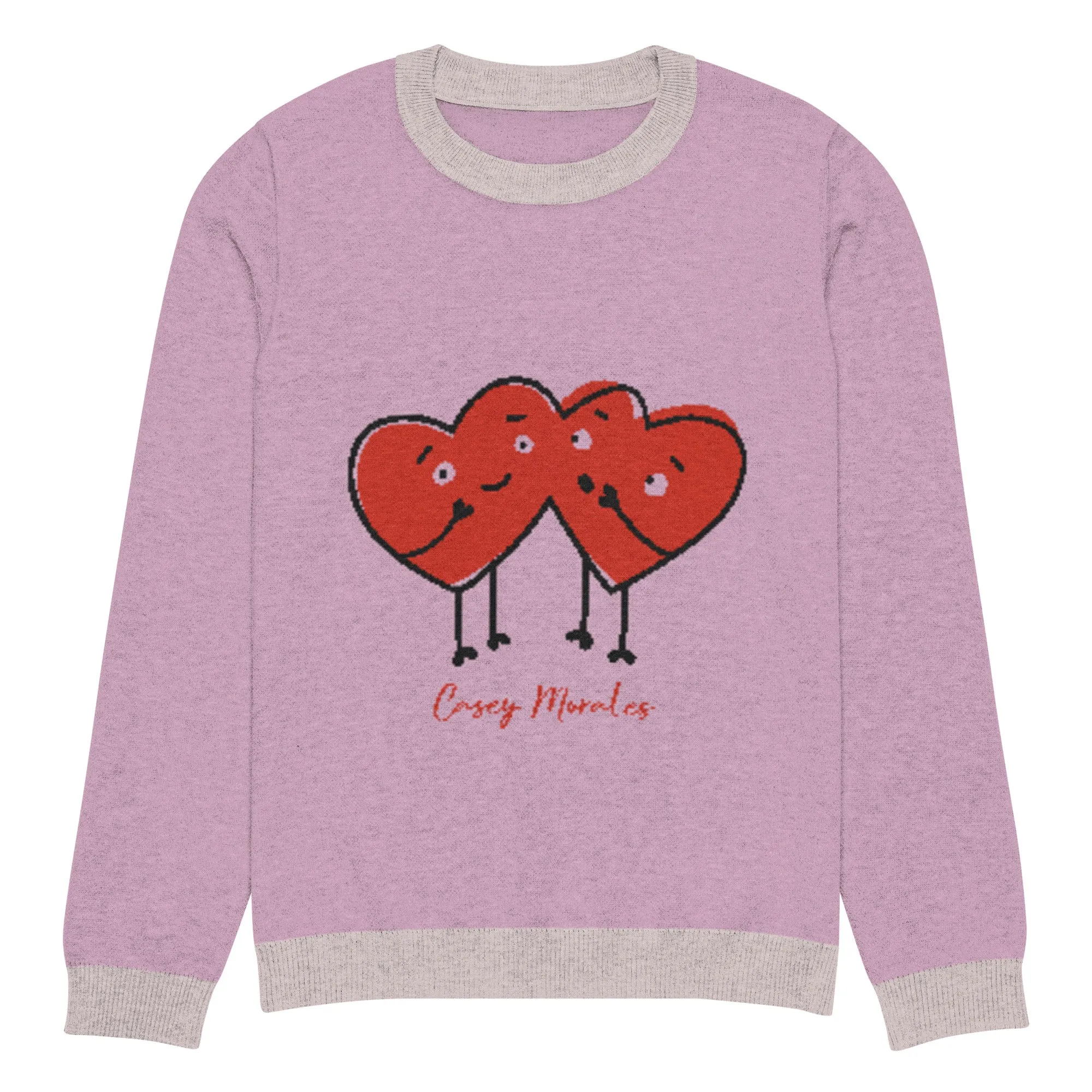 Knitted crew neck sweater: Hearts in Love