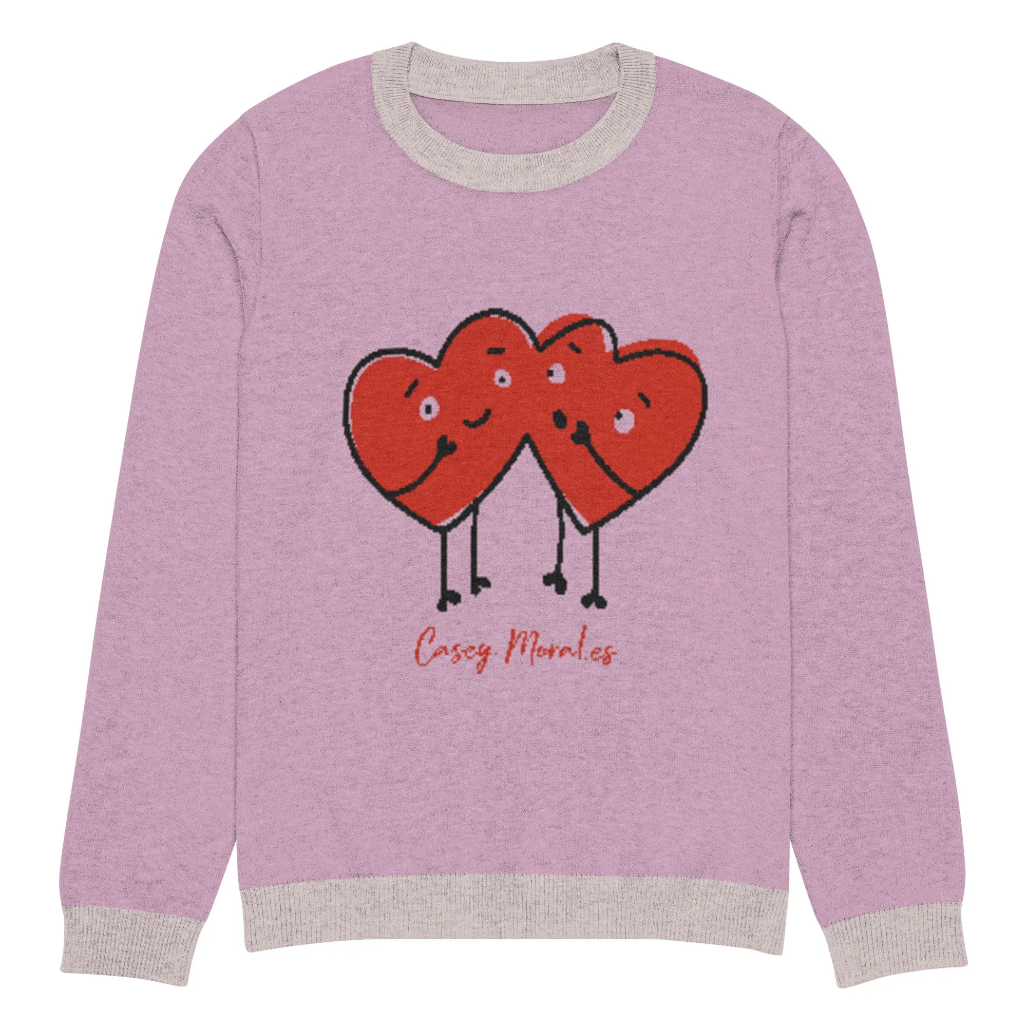 Knitted crew neck sweater: Hearts in Love