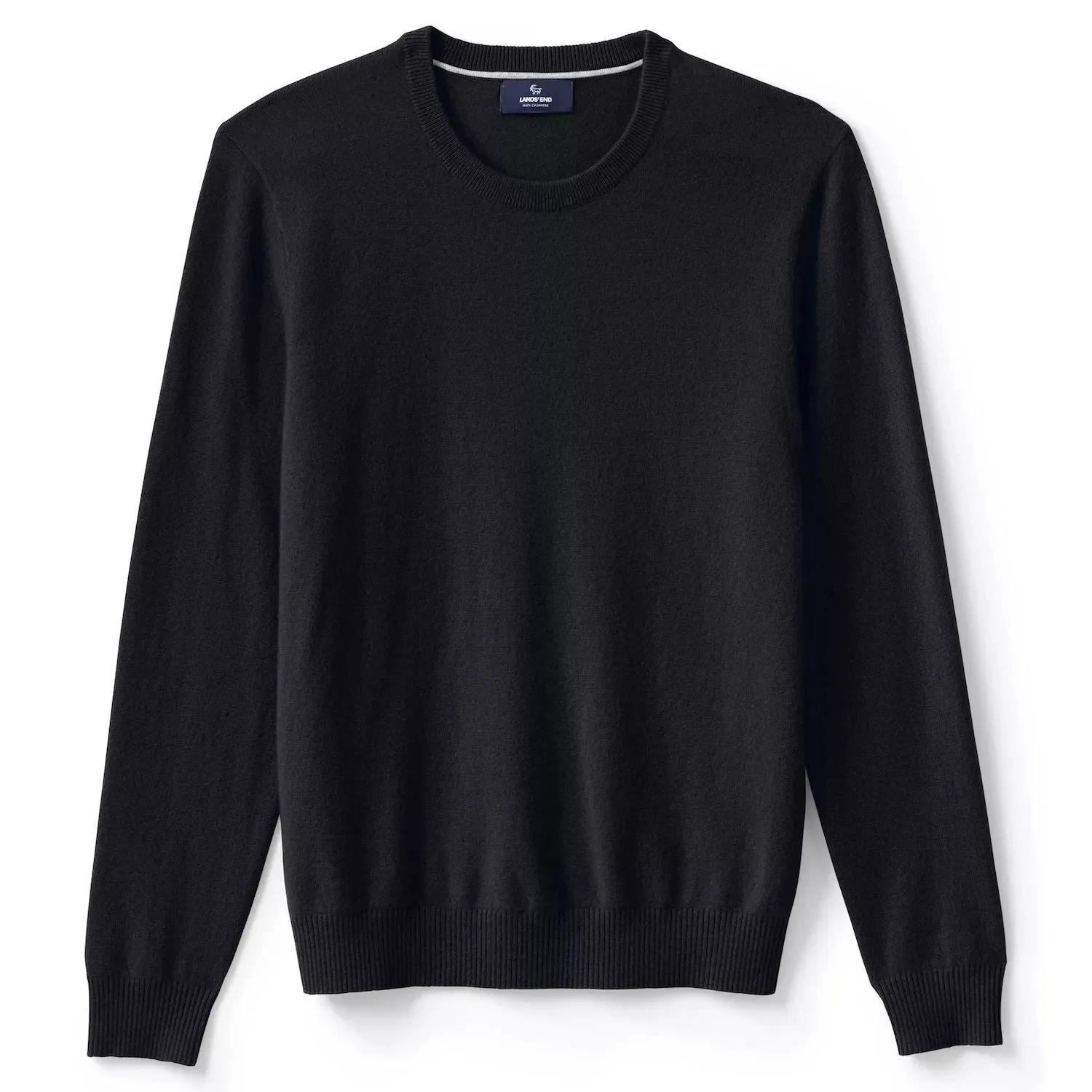 Large and tall men's cashmere sweater with neckline and Lands End Fine Gauge Lands' End ,  black