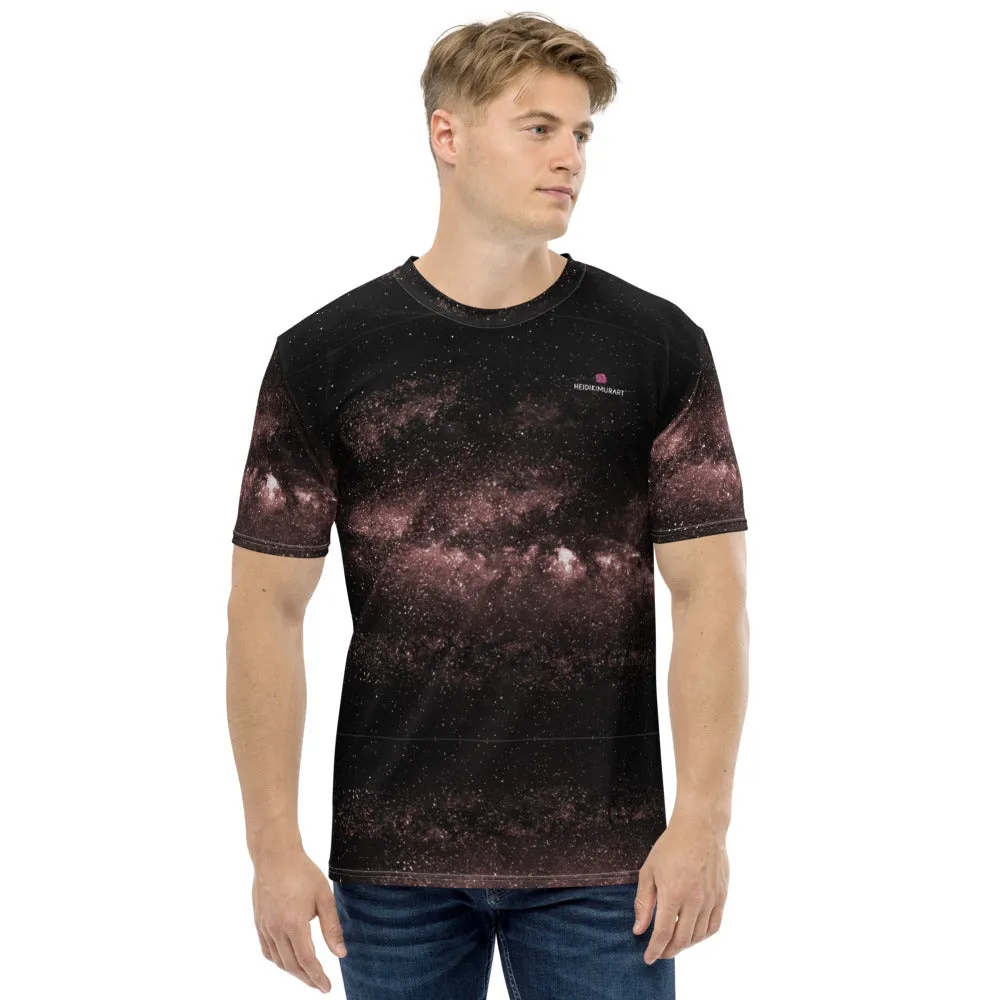 Light Pink Galaxy Men's T-shirt, Galaxies Space Futuristic Tees For Men-Made in USA/EU/MX